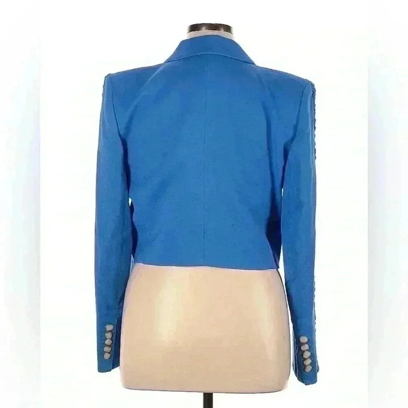 Veronica Beard Behren Blue Cropped Woven Braided Blazer Jacket 14 Shoulder Pads - Picture 13 of 15